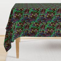 Abstract floral pattern with autumn leaves in green, blue and brown colors