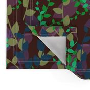 Abstract floral pattern with autumn leaves in green, blue and brown colors