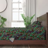 Abstract floral pattern with autumn leaves in green, blue and brown colors