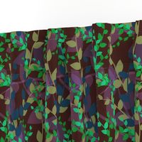 Abstract floral pattern with autumn leaves in green, blue and brown colors