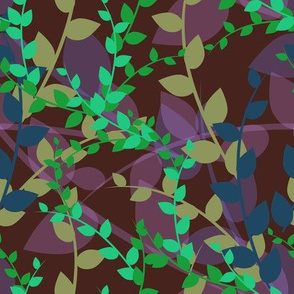 Abstract floral pattern with autumn leaves in green, blue and brown colors