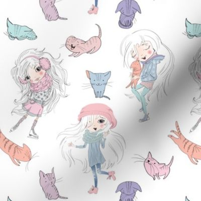 Little girls and cats