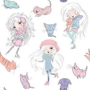 Little girls and cats