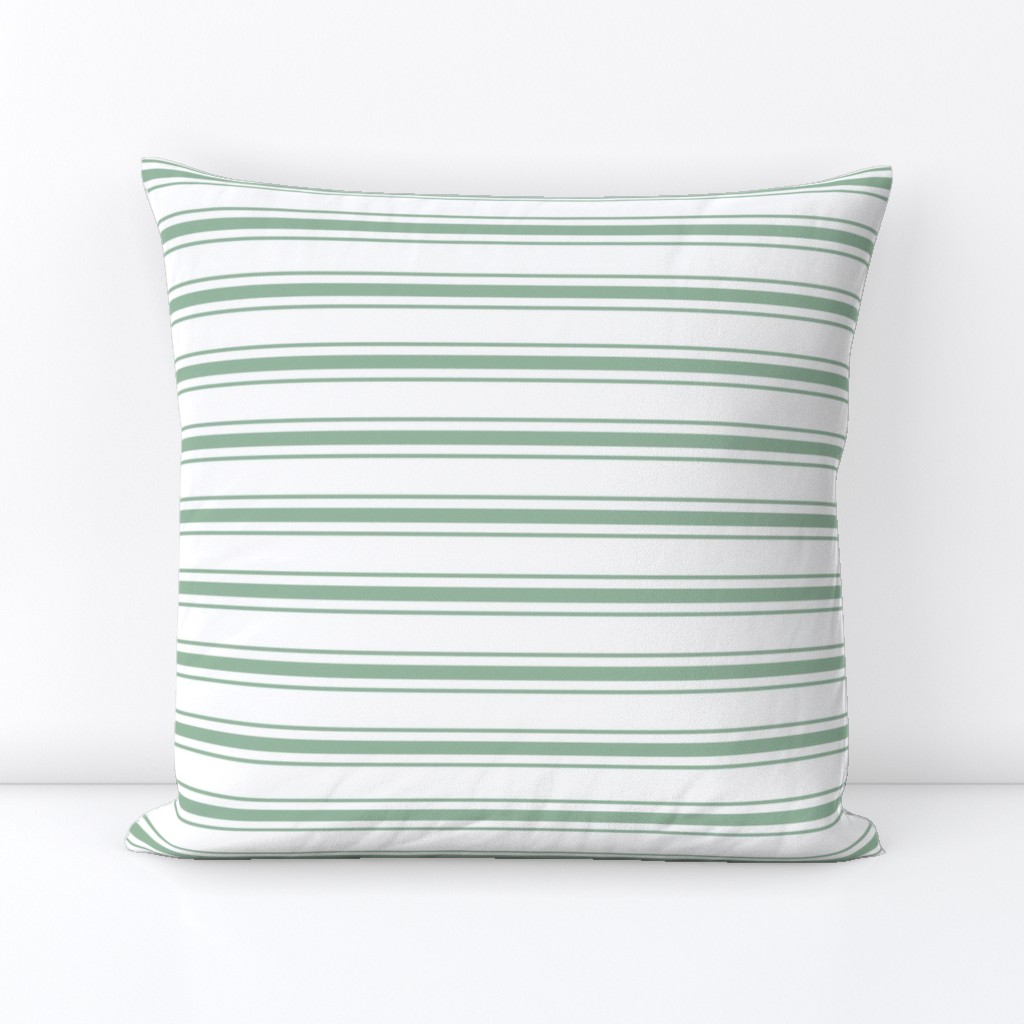 Mattress Ticking Narrow Striped Pattern in Moss Green and White