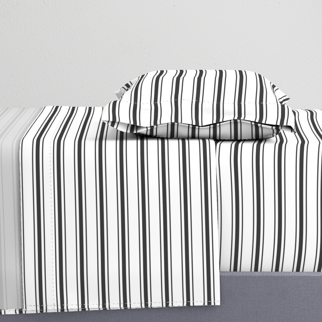 Mattress Ticking Narrow Striped Pattern in Dark Black and White