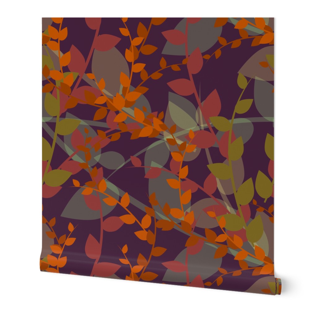 Abstract floral pattern with autumn leaves in orange and violet colors