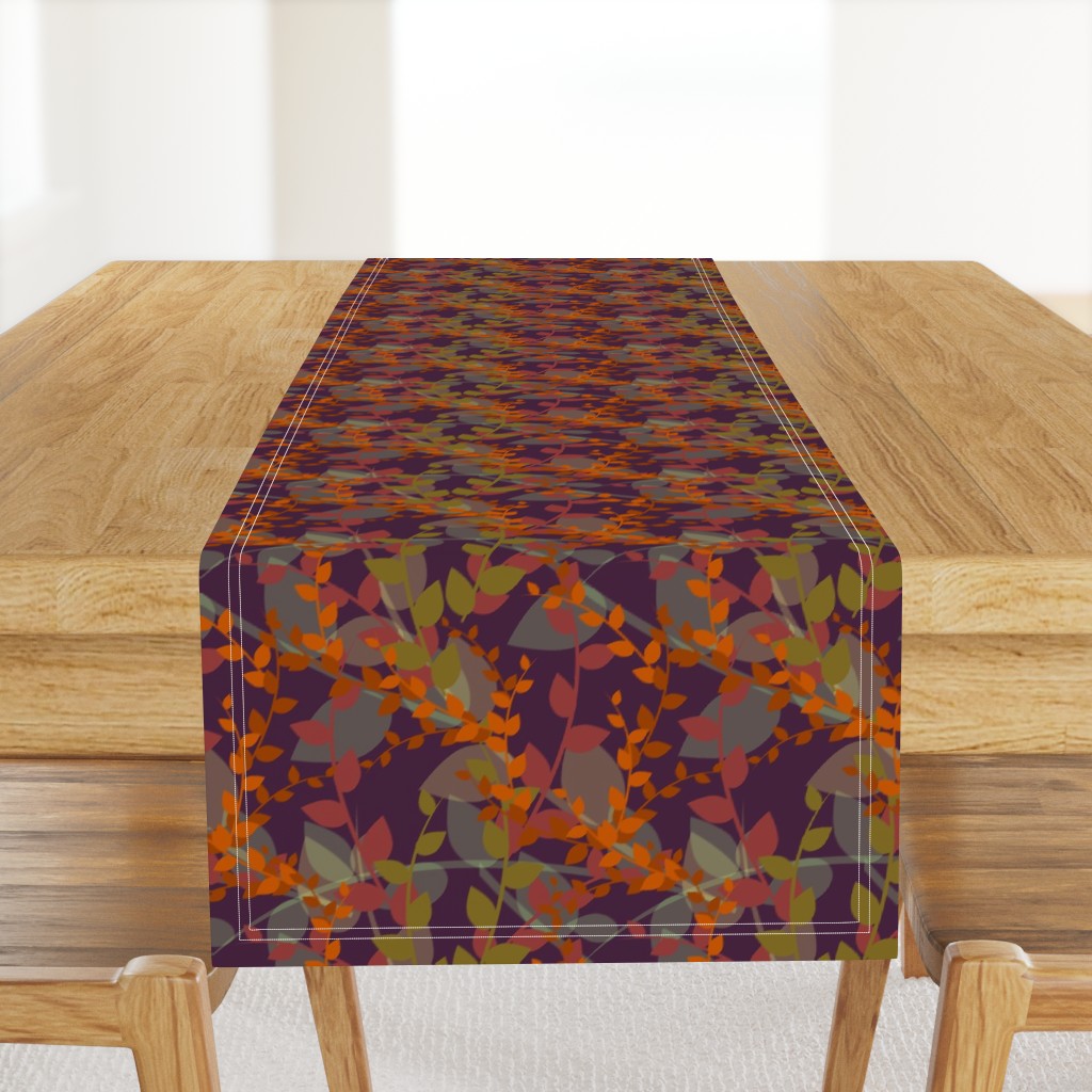 Abstract floral pattern with autumn leaves in orange and violet colors