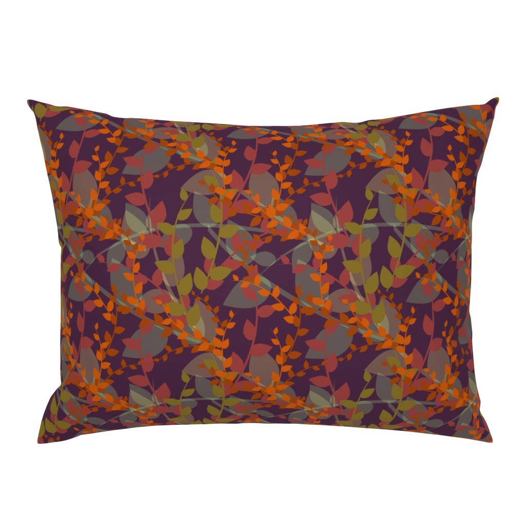 Abstract floral pattern with autumn leaves in orange and violet colors