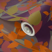 Abstract floral pattern with autumn leaves in orange and violet colors