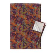 Abstract floral pattern with autumn leaves in orange and violet colors