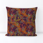 Abstract floral pattern with autumn leaves in orange and violet colors