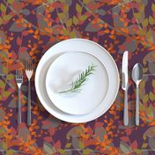 Abstract floral pattern with autumn leaves in orange and violet colors