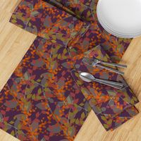 Abstract floral pattern with autumn leaves in orange and violet colors