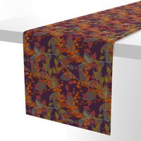 Abstract floral pattern with autumn leaves in orange and violet colors