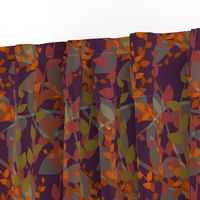 Abstract floral pattern with autumn leaves in orange and violet colors