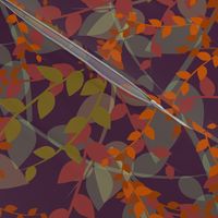 Abstract floral pattern with autumn leaves in orange and violet colors