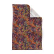 Abstract floral pattern with autumn leaves in orange and violet colors