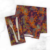 Abstract floral pattern with autumn leaves in orange and violet colors