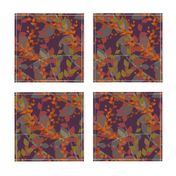 Abstract floral pattern with autumn leaves in orange and violet colors