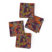 Abstract floral pattern with autumn leaves in orange and violet colors