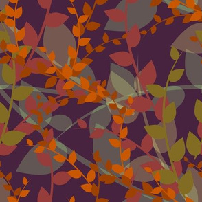 Abstract floral pattern with autumn leaves in orange and violet colors