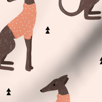 Sweet greyhound puppy dogs whippet sweater weather illustration minty peach apricot vintage orange jumbo