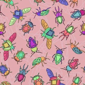 Gemstone Beetles on Pink (medium)