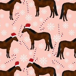 bay horse peppermint christmas holiday horses fabric pink