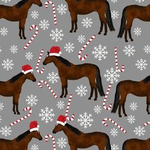 bay horse peppermint christmas holiday horses fabric grey