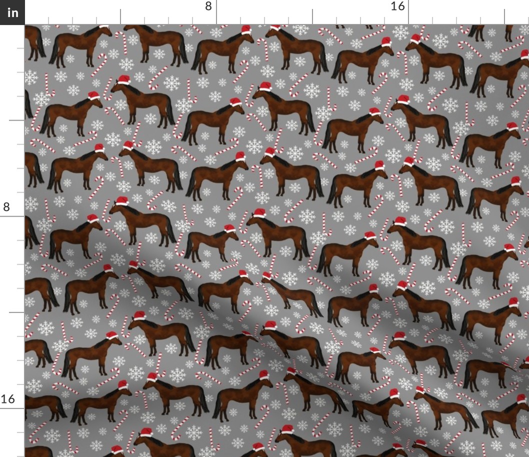 bay horse peppermint christmas holiday horses fabric grey