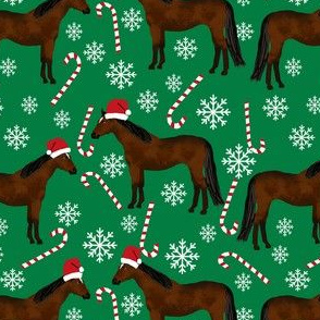 bay horse peppermint christmas holiday horses fabric green