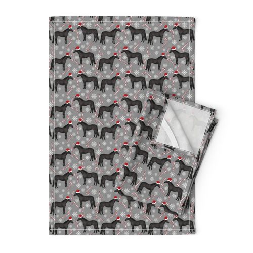 Horse black coat peppermint christmas holiday horses fabric grey