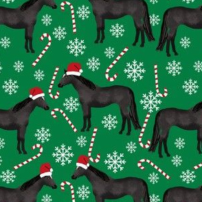 Horse black coat peppermint christmas holiday horses fabric green