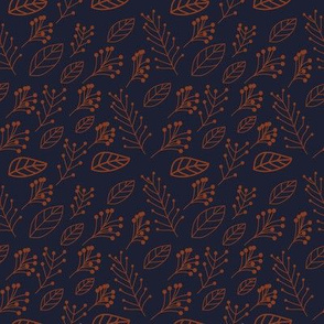 Rust leaves and branches on dark blue