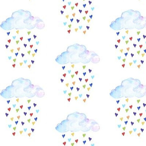 Clouds Raining Rainbow Hearts - One White