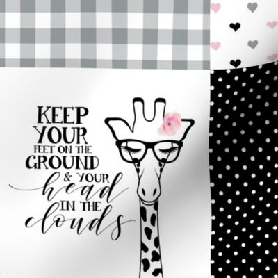 Hipster Giraffe - Keep Your Head in the Clouds - Wholecloth Cheater Quilt