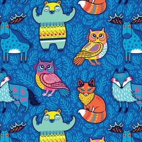 Forest animals in blue