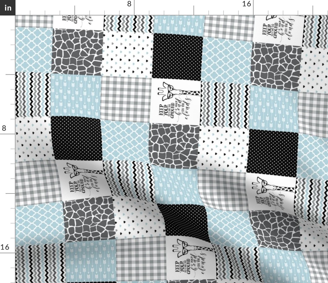 3 inch Hipster Giraffe - Blue - Wholecloth Cheater Quilt - Rotated