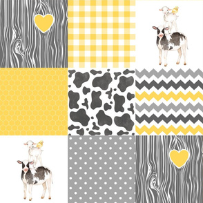 Farm//Love you till the cows come home - yellow - Wholecloth Cheater Quilt