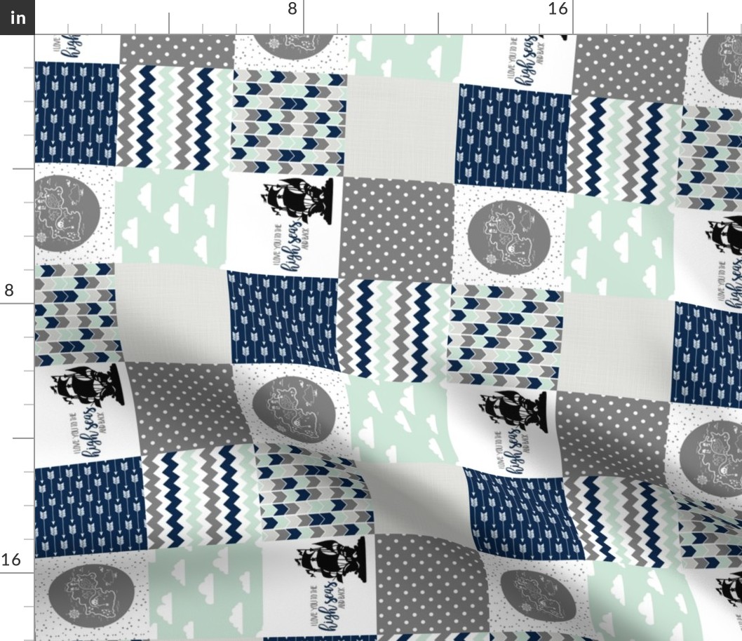 3 inch Pirate//Love you to the high seas - Wholecloth Cheater Quilt - Rotated