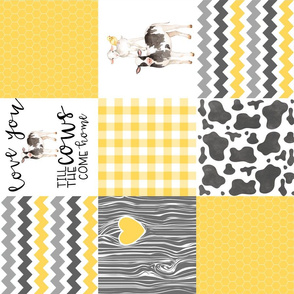 Farm//Love you till the cows come home - yellow - wholecloth Cheater Quilt - Rotated