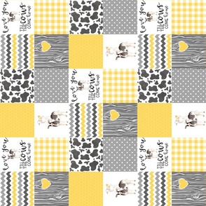 3 inch Farm//Love you till the cows come home Yellow - Wholecloth Cheater Quilt Rotated