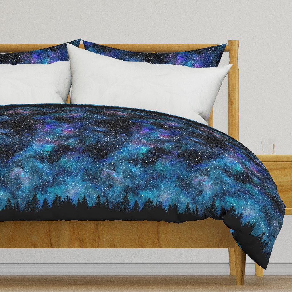  Starry night - 1 yard high - forest silhouette with sky and thousands of stars