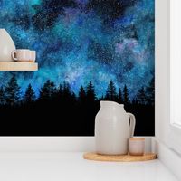  Starry night - 1 yard high - forest silhouette with sky and thousands of stars