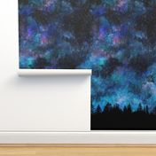  Starry night - 1 yard high - forest silhouette with sky and thousands of stars