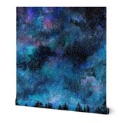  Starry night - 1 yard high - forest silhouette with sky and thousands of stars