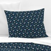 Little Elephants Flowers on dark navy-grey