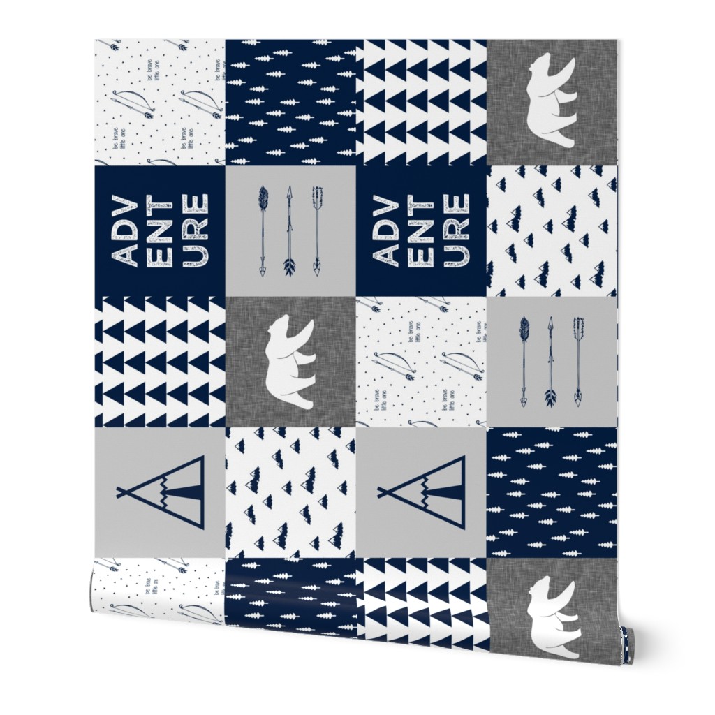 adventure wholecloth quilt top (navy and grey) C18BS (90)