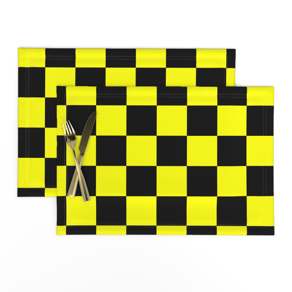 Bright Fluorescent Yellow Neon & Black Checked Checkerboard