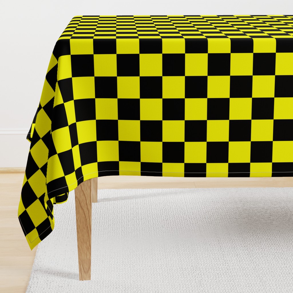 Bright Fluorescent Yellow Neon & Black Checked Checkerboard